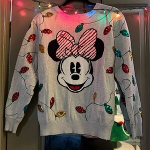 Disney Minnie Mouse Christmas Ugly Sweater Sequins Women's Lights Size M